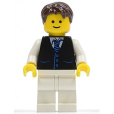 twn190 Black Vest with Blue Striped Tie, White Legs, Dark Brown Short Tousled Hair 